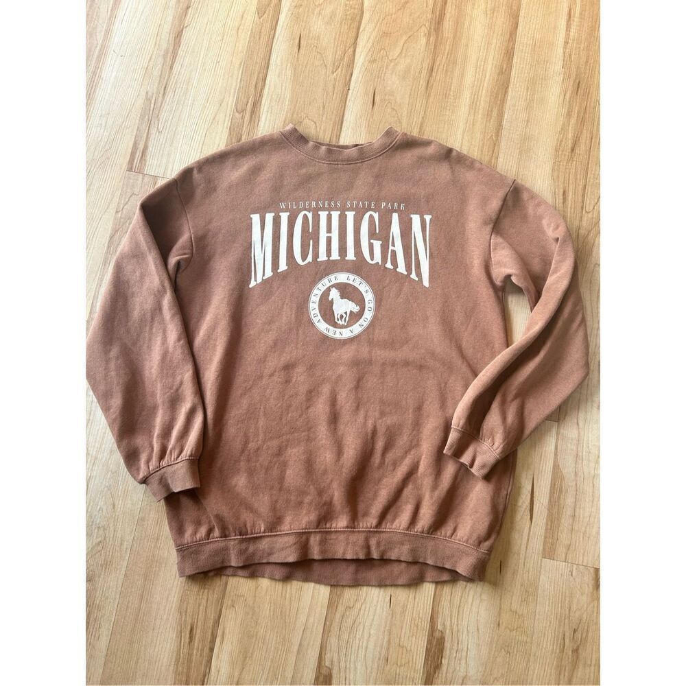 Michigan Wilderness State Park Sweatshirt Boy Brown Graphic Long Sleeve